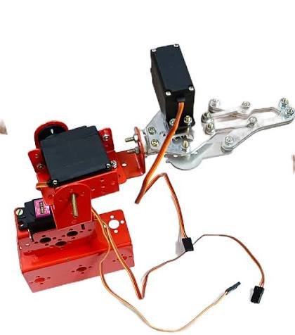 Servo motor assemblies with mechanical linkage arms and mounting brackets used in robotic systems, automation projects, and motion control applications.