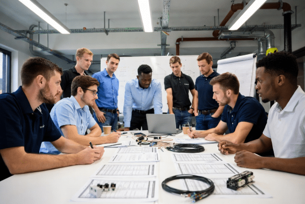 Engineers and procurement specialists reviewing cable quotes and performance data to evaluate total cost of ownership