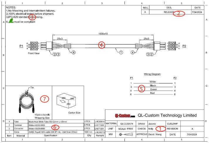 Technical engineer examining cable samples and technical drawings for custom halogen-free automation cables, representing collaborative design process with manufacturer