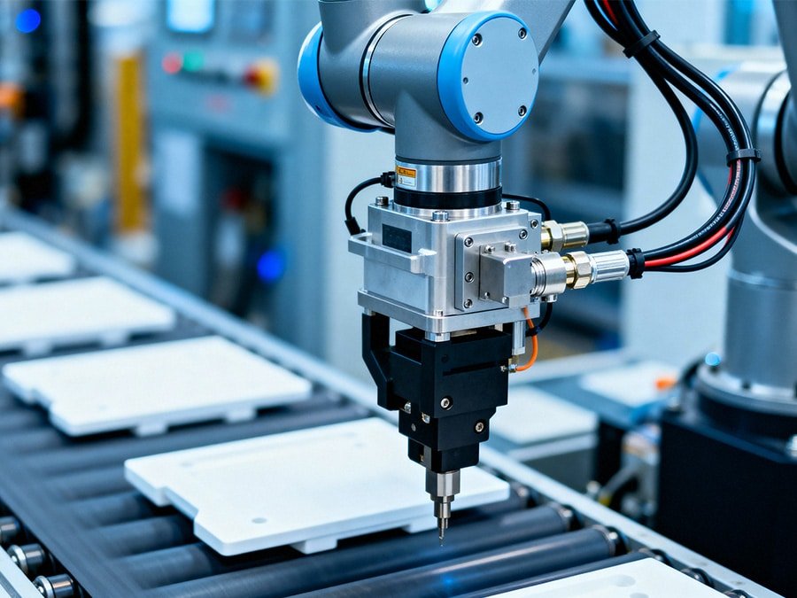 HULK high-flexibility robot cables installed on an industrial robotic arm, demonstrating superior bending resistance and durability for automated assembly lines and CNC machinery.