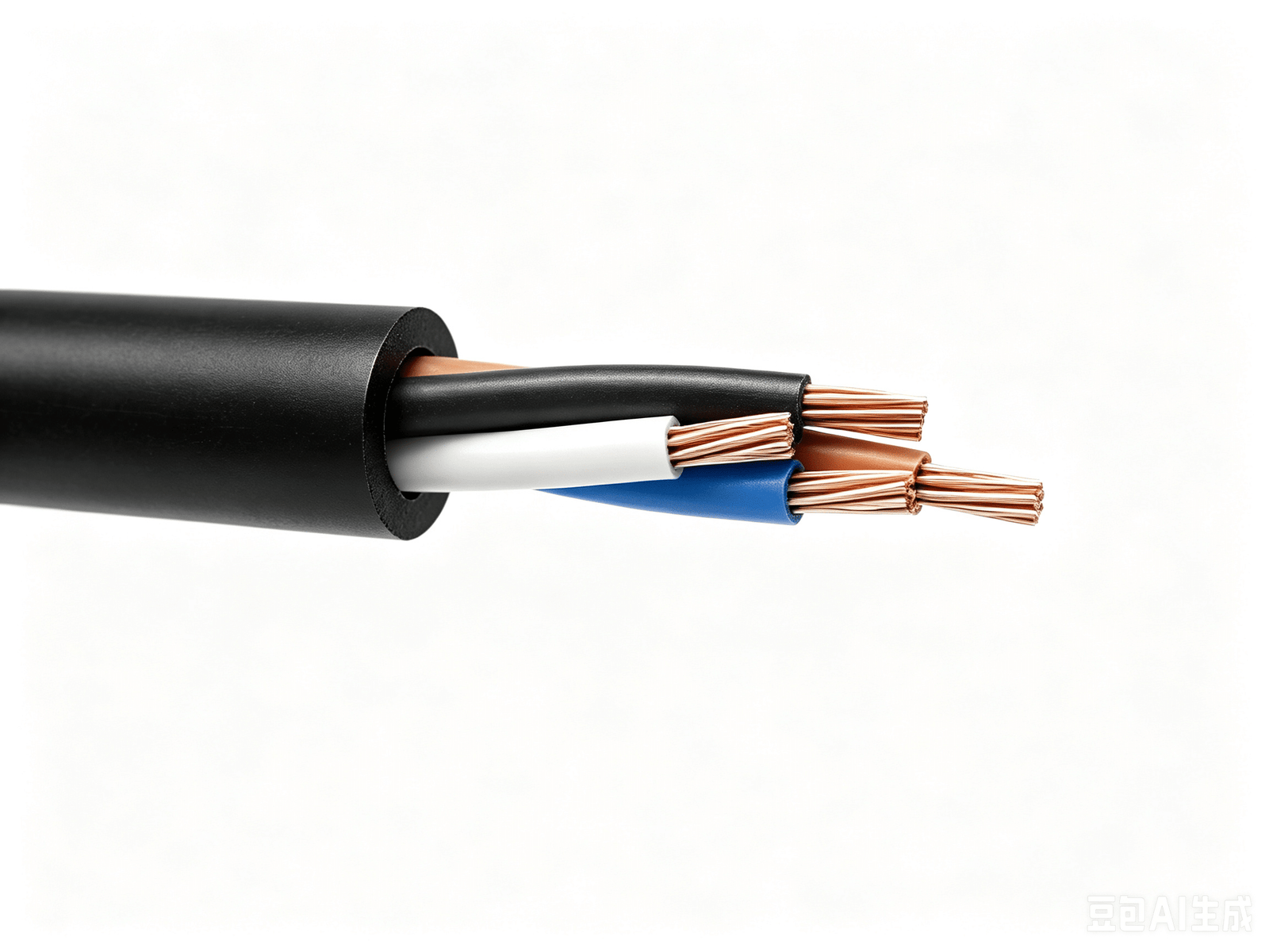 Close-up of a black sensor cable with multiple fine stranded copper conductors, designed for high-flex and durable signal transmission in industrial automation and robotics.