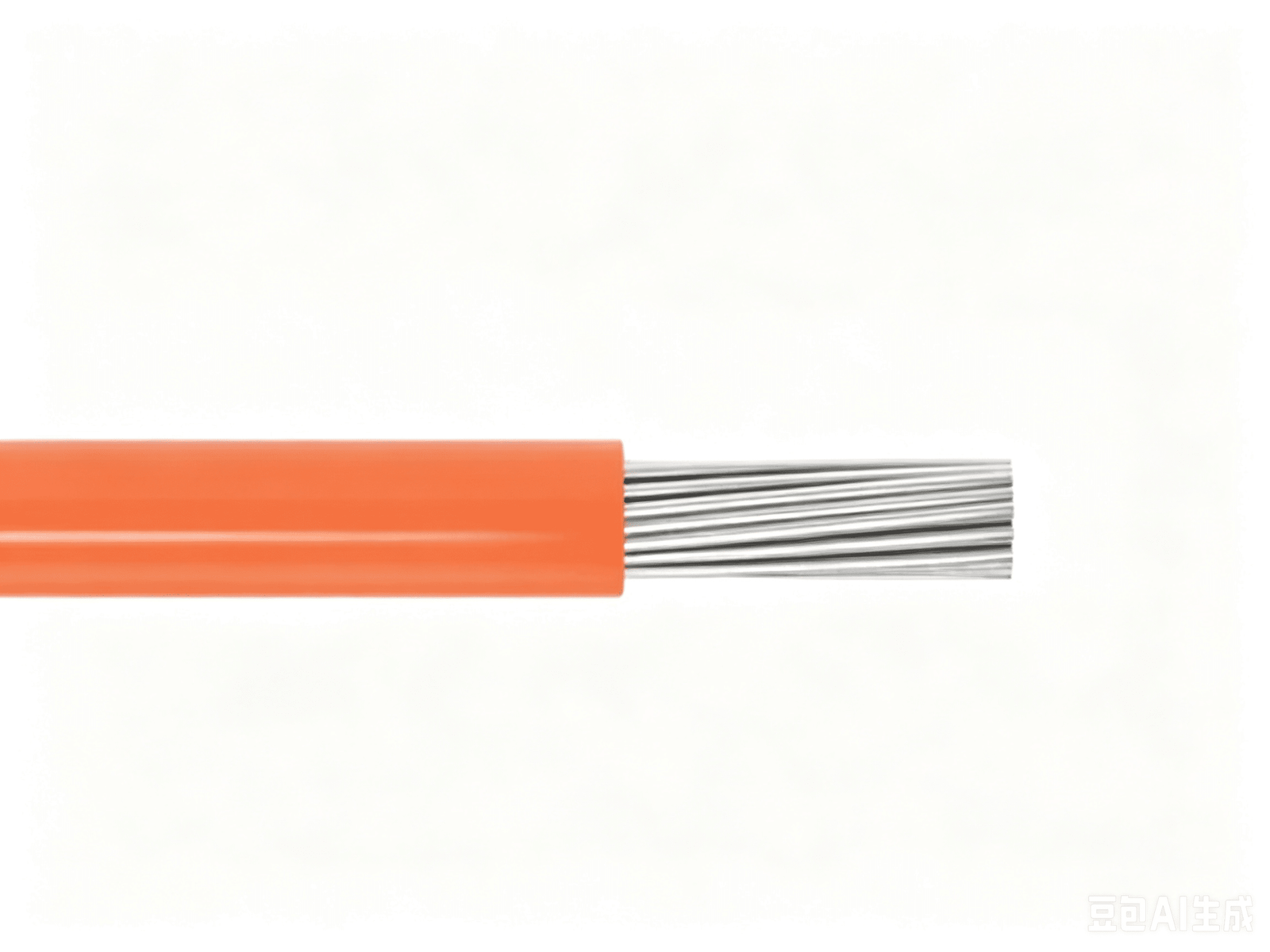 Close-up of an orange silicone rubber flexible cable with multiple fine stranded copper conductors, designed for high-temperature and high-flex applications in industrial automation and robotics.