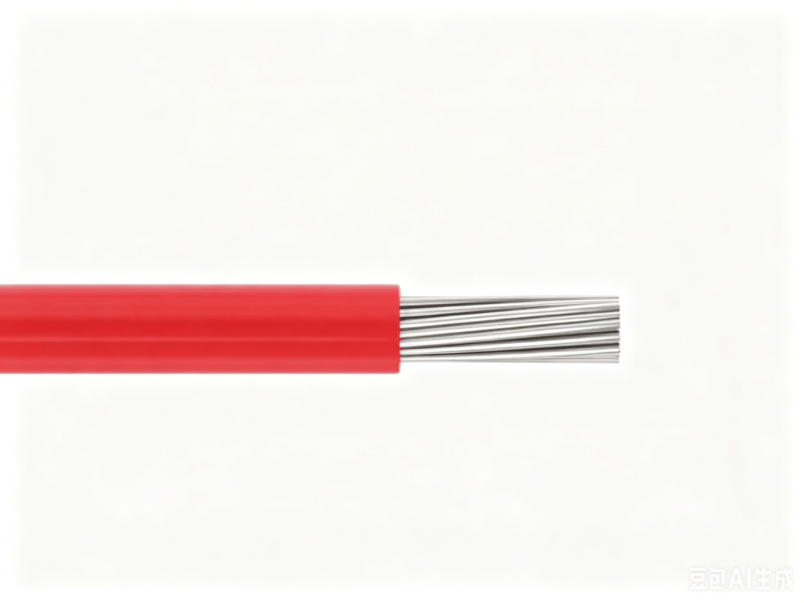 Close-up of a red single-core flexible cable with multiple fine stranded copper conductors, designed for high-temperature and high-flex applications in industrial automation and robotics.