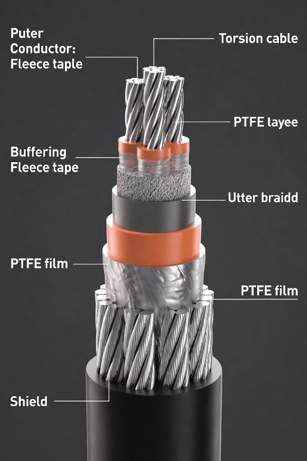 Technical comparison diagram illustrating short pitch stranding for linear flex cables versus longer pitch in torsion cables for improved twisting performance in robotics