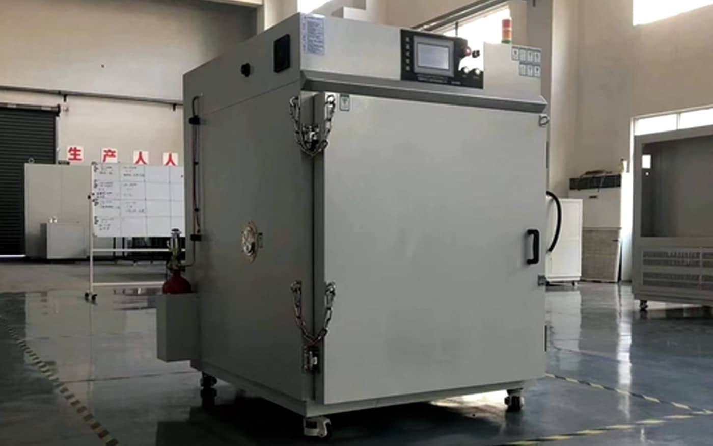 Industrial environmental test chamber at HULK lab, used for simulating extreme temperature and humidity conditions to verify the long-term aging resistance and durability of cable materials.