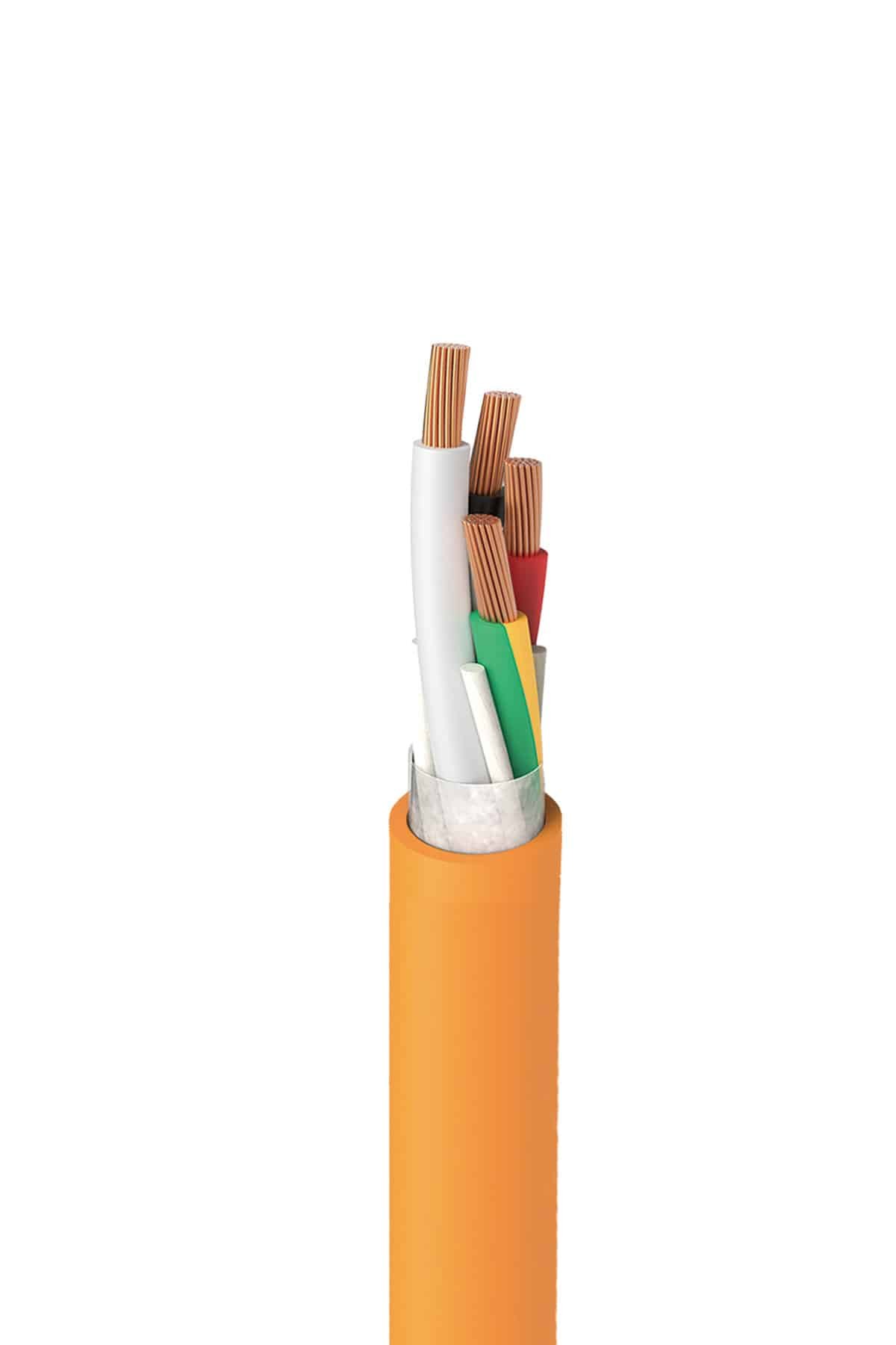 HULK high-flex servo power cable cross-section showing stranded copper conductors with color-coded insulation and overall shielding, engineered for millions of bending cycles in robotic and automation systems.