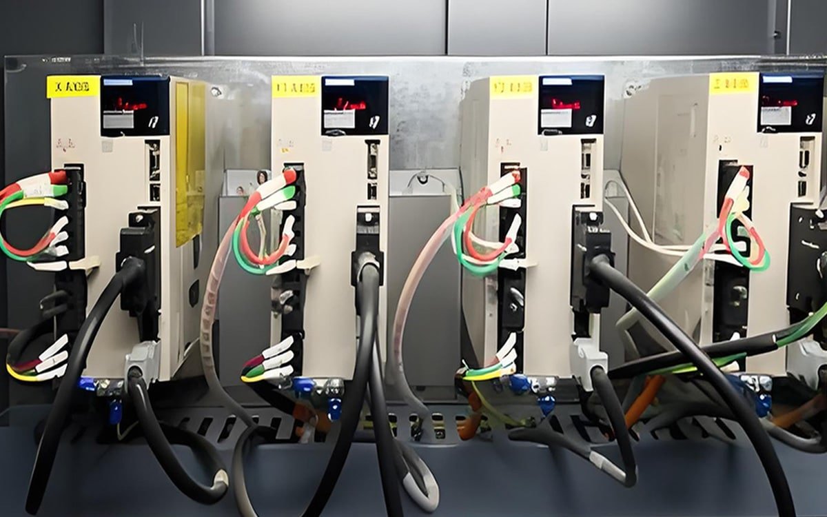 HULK cables connected to Yaskawa servo drives in a high-precision motion control setup, demonstrating superior shielding, flexibility, and signal integrity for demanding applications like CNC machines and robotic arms.