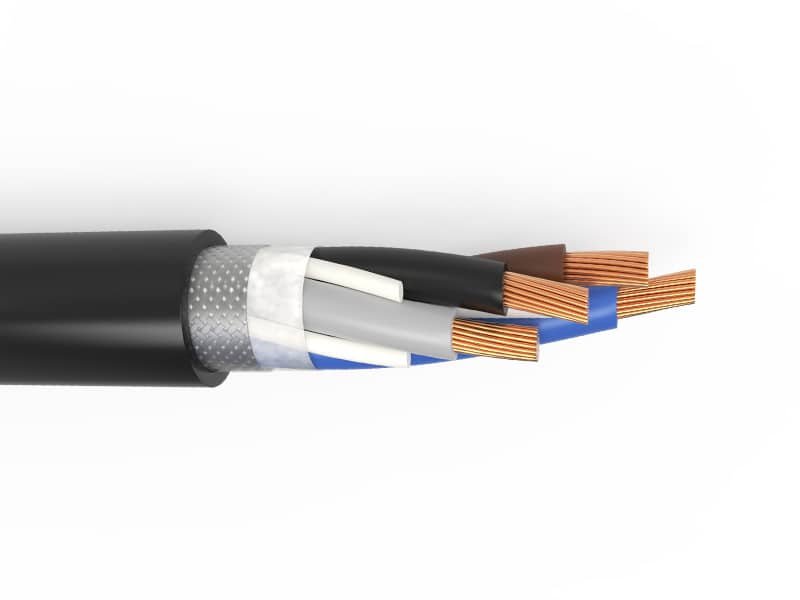 Hulk Cable high-flex drag chain cable cross-section showing black outer jacket, braided metallic shield, color-coded insulated conductors, and stranded copper wires, engineered for repeated bending and EMI resistance in industrial automation