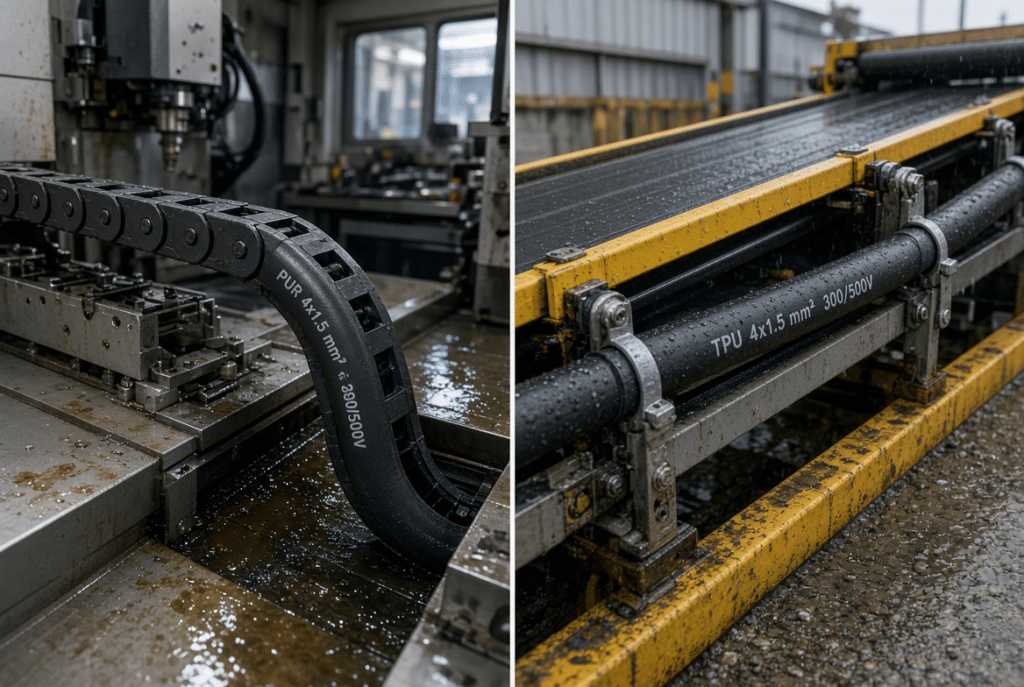 Comparison of TPU and PUR cable jacket materials in industrial cable constructions